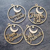 Cliths Set of 4 Eid Mubarak Wooden Ornaments Ramadan Tree Decor Custom Islamic Gift Tags Moon & Star DIY Crafts