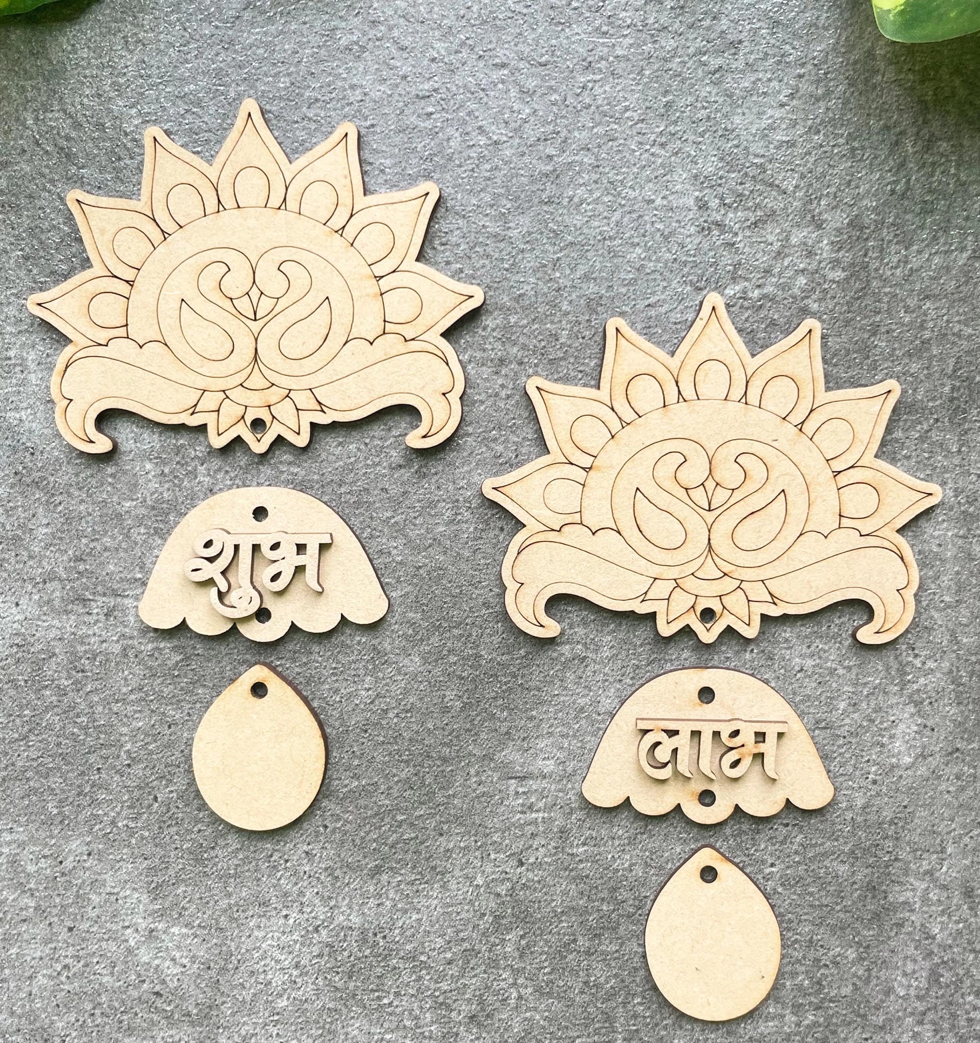 unfinished wooden shubh labh peacock cutout diy diwali decor art craft torans decorative items
