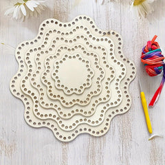 American Elm 5 pcs Flower Shaped Wooden Basket Bottoms for Crochet MDF DIY Crochet Weaving Wooden, Home Decor, Yarn Organizer