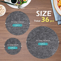 Cliths 36 Pcs Felt Plate Dividers 3 Size Set for Dish Stacking Scratch-Free Plate Protectors Gray Felt Pads for Dinnerware Storage