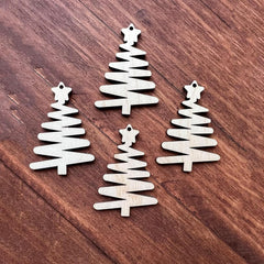Cliths Wood Christmas Tree Earrings Cutouts MDF Squiggle Star Design DIY Holiday Jewelry Making Craft Kit Gift Set
