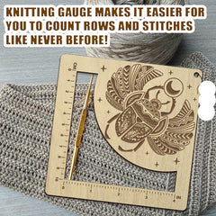 American Elm Square Frame Crochet Ruler Wooden Knitting Needle Gauge with Beetle Design Craft Tool for Yarn Lovers