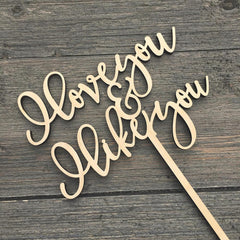 Cliths Wooden "I Love You & I Like You" Cake Topper MDF Rustic Wedding & Valentine's Decor Romantic Couples Gift