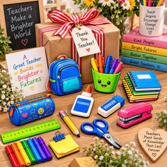 Pack of 28 School Supplies Themed Printed MDF Cutouts for Classroom Decoration and Kids Room Decor Backpack Books Pencil Design Ready to Use American Elm