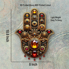 Decorative wall art with intricate design and measurements on a textured background
