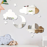 Cliths 8 Pcs Acrylic Mirror Wall Stickers Clouds Moon Stars Home for Bedroom, Living Room,