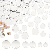 Clear circular sequins on a white background