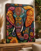 Floral Elephant Wall Painting for Living Room