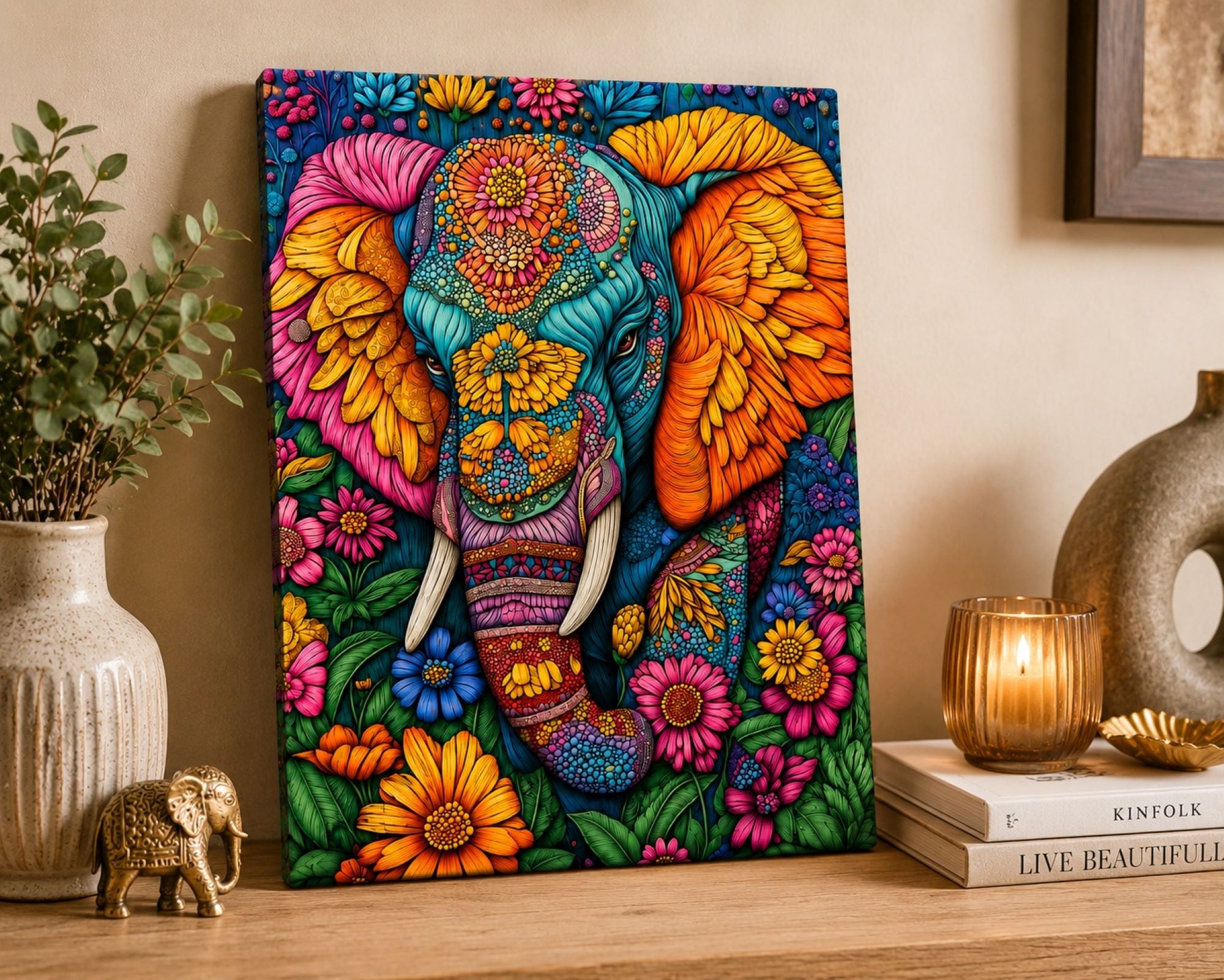 Wooden Elephant Wall Decor for Living Room