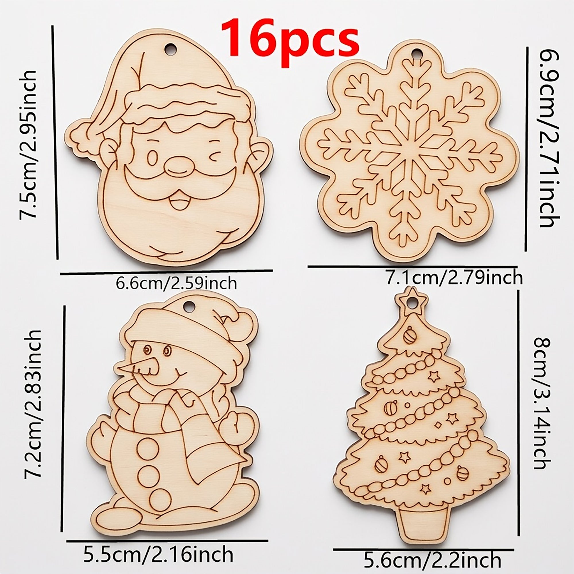 16 pieces wooden Christmas ornament blanks for DIY