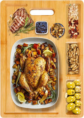 Whittlewud Cutting Boards with 3 Built-in Compartments and Juice Grooves -Big Kitchen Chopping Board for Meat (Butcher Block)(17 x 12.6 In)