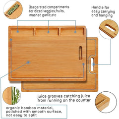 Whittlewud Cutting Boards with 3 Built-in Compartments and Juice Grooves -Big Kitchen Chopping Board for Meat (Butcher Block)(17 x 12.6 In)