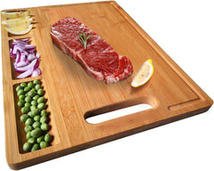 Whittlewud Cutting Boards with 3 Built-in Compartments and Juice Grooves -Big Kitchen Chopping Board for Meat (Butcher Block)(17 x 12.6 In)