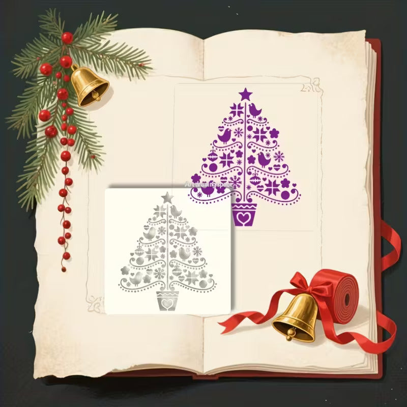 festive stencil with birds stars hearts snowflakes
