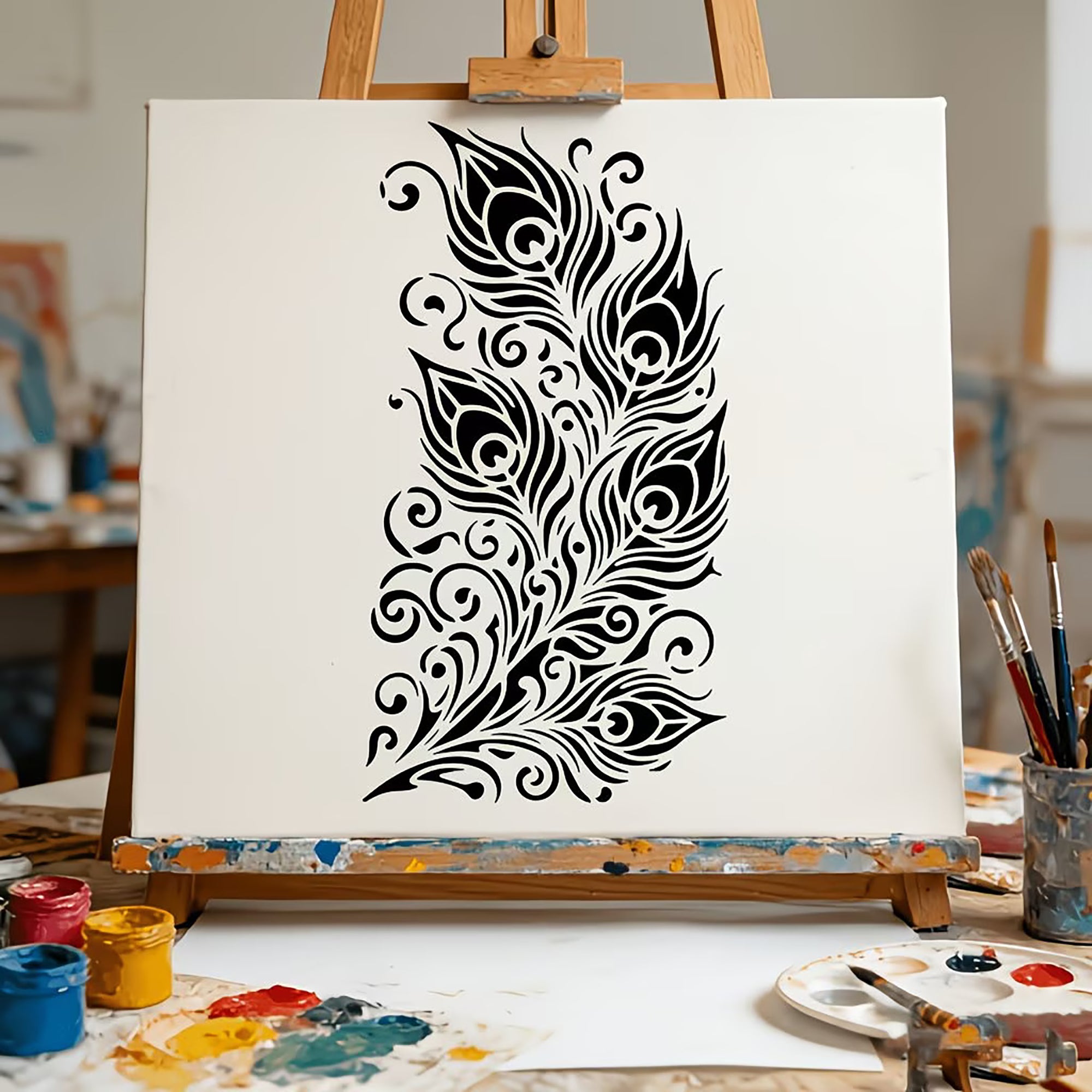 large feather stencil for wall and canvas painting