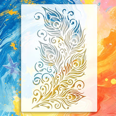 peacock feather stencil for acrylic color applications