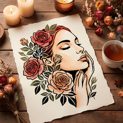 Floral Women PET Painting Stencil for DIY Art & Craft Reusable Lady & Rose Plastic Template for Canvas Fabric Wall Furniture & Journal Pack of 1 Cliths