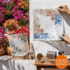 floral corner stencil for fabric painting