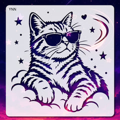 Cool Cat PET Painting Stencil for DIY Art & Craft Reusable Plastic Template for Wall Furniture Canvas Wood & Fabric Pack of 1Cliths