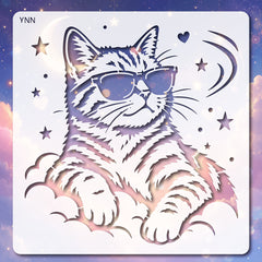 Cool Cat PET Painting Stencil for DIY Art & Craft Reusable Plastic Template for Wall Furniture Canvas Wood & Fabric Pack of 1Cliths