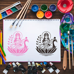 Saraswati PET Painting Stencil for DIY Art & Craft, Reusable Plastic Template for Paper, Fabric, Wood, Wall & Canvas, Pack of 1, Cliths