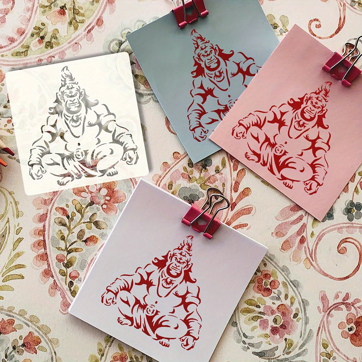 Set of stencils with tiger designs on a decorative surface