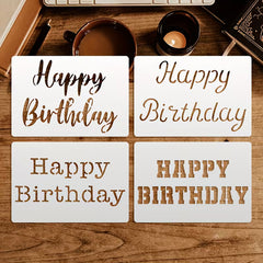 Cliths 4pcs Birthday Stencil Set Reusable Painting Templates for Greeting Cards, Balloons, Cakes, Scrapbook, Birthday Decoration (6.3x4.3Inch)