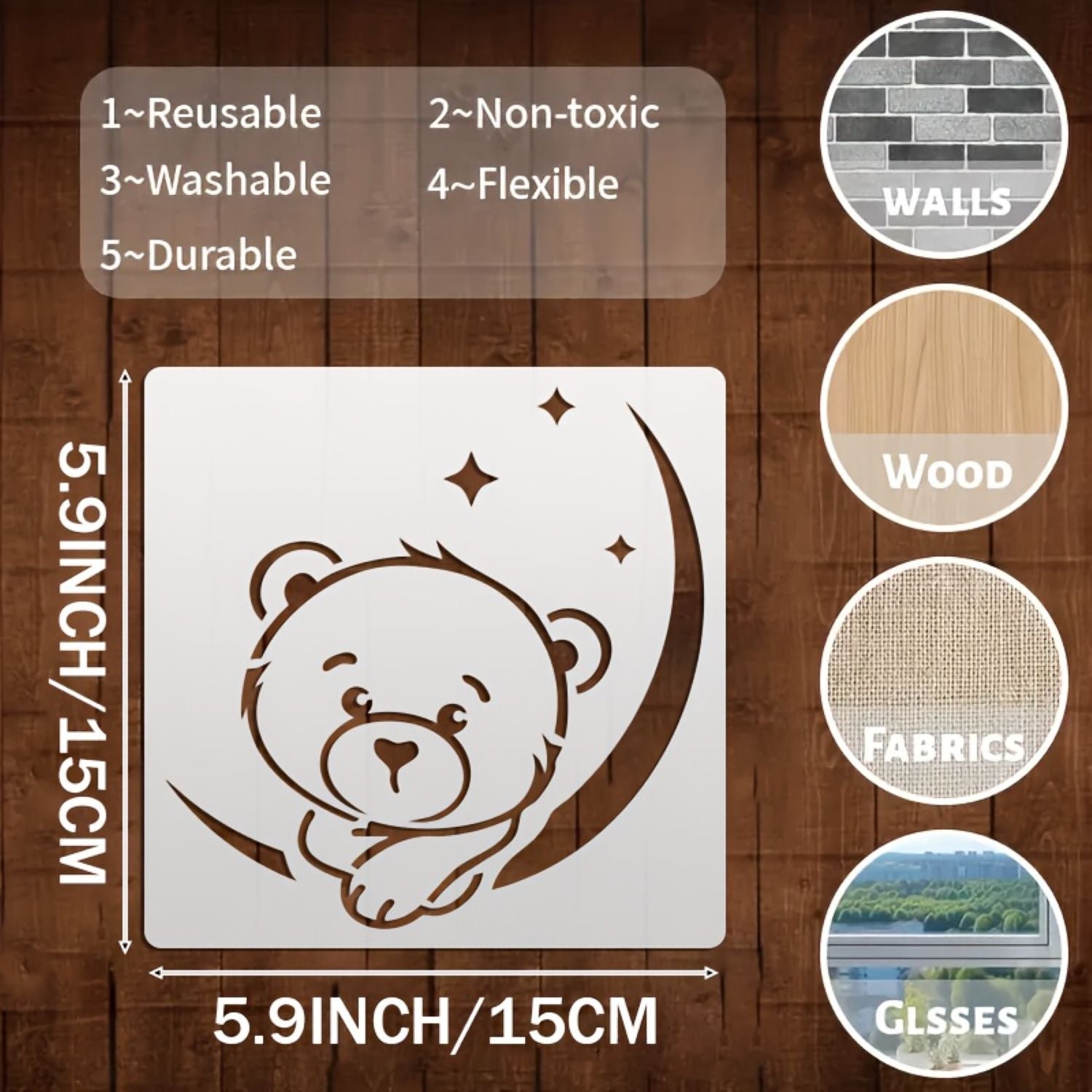 Bear art stencil set for paper fabric glass