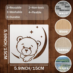 Bear art stencil set for paper fabric glass