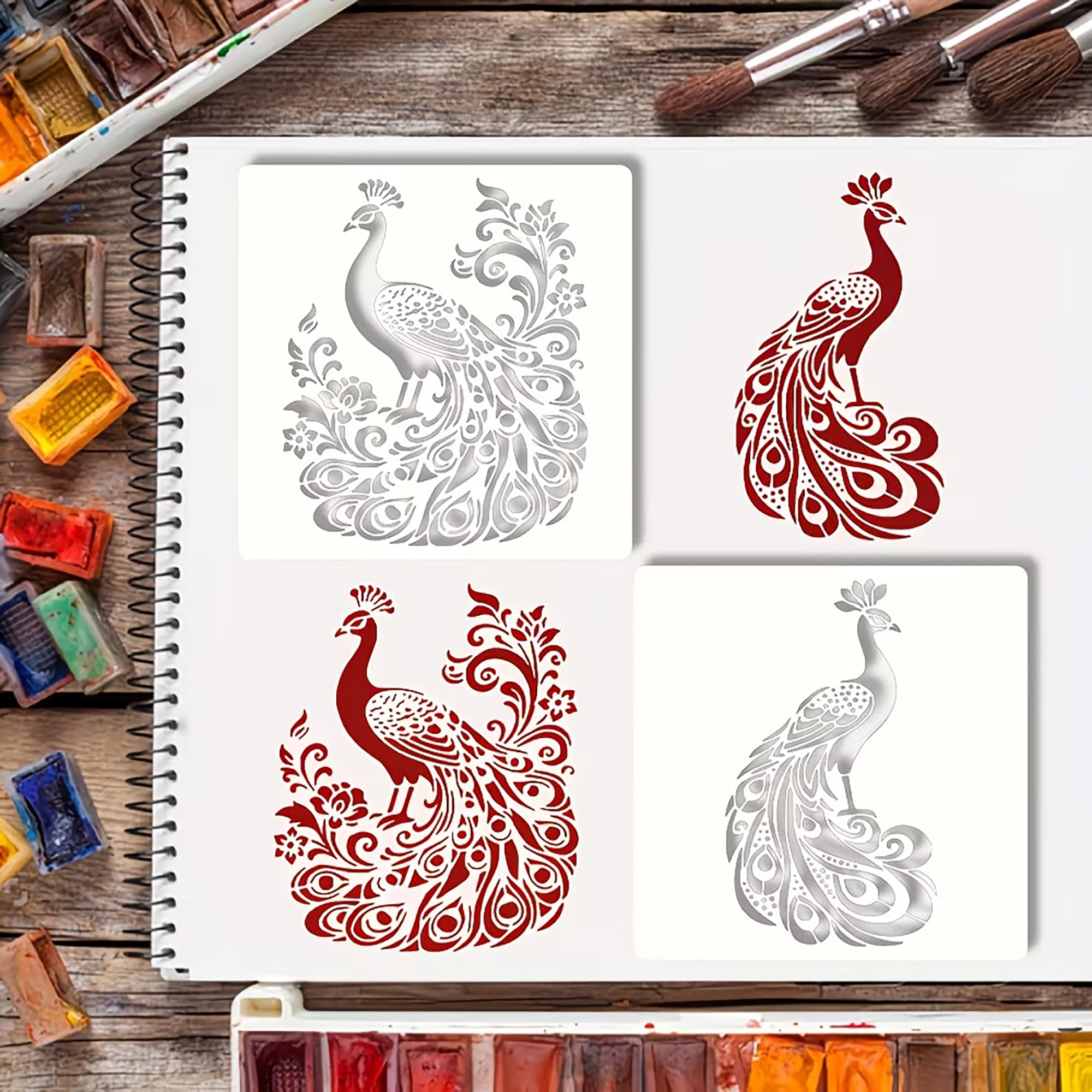 diy stencil for texture paste bird designs