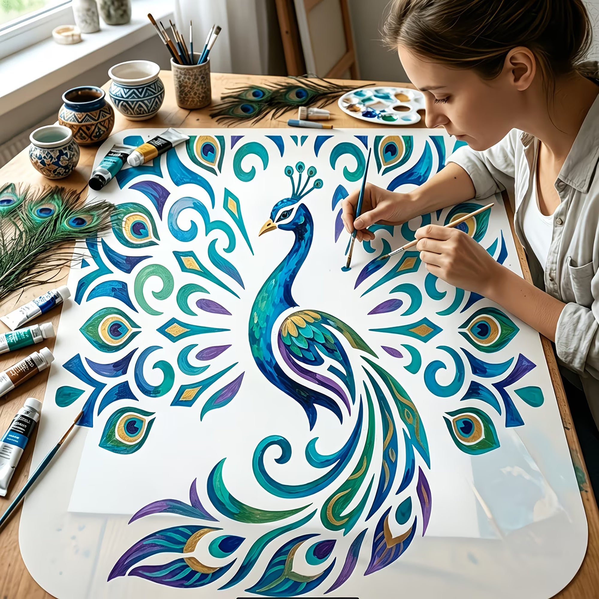 12 inch peacock mandala stencil for wall painting