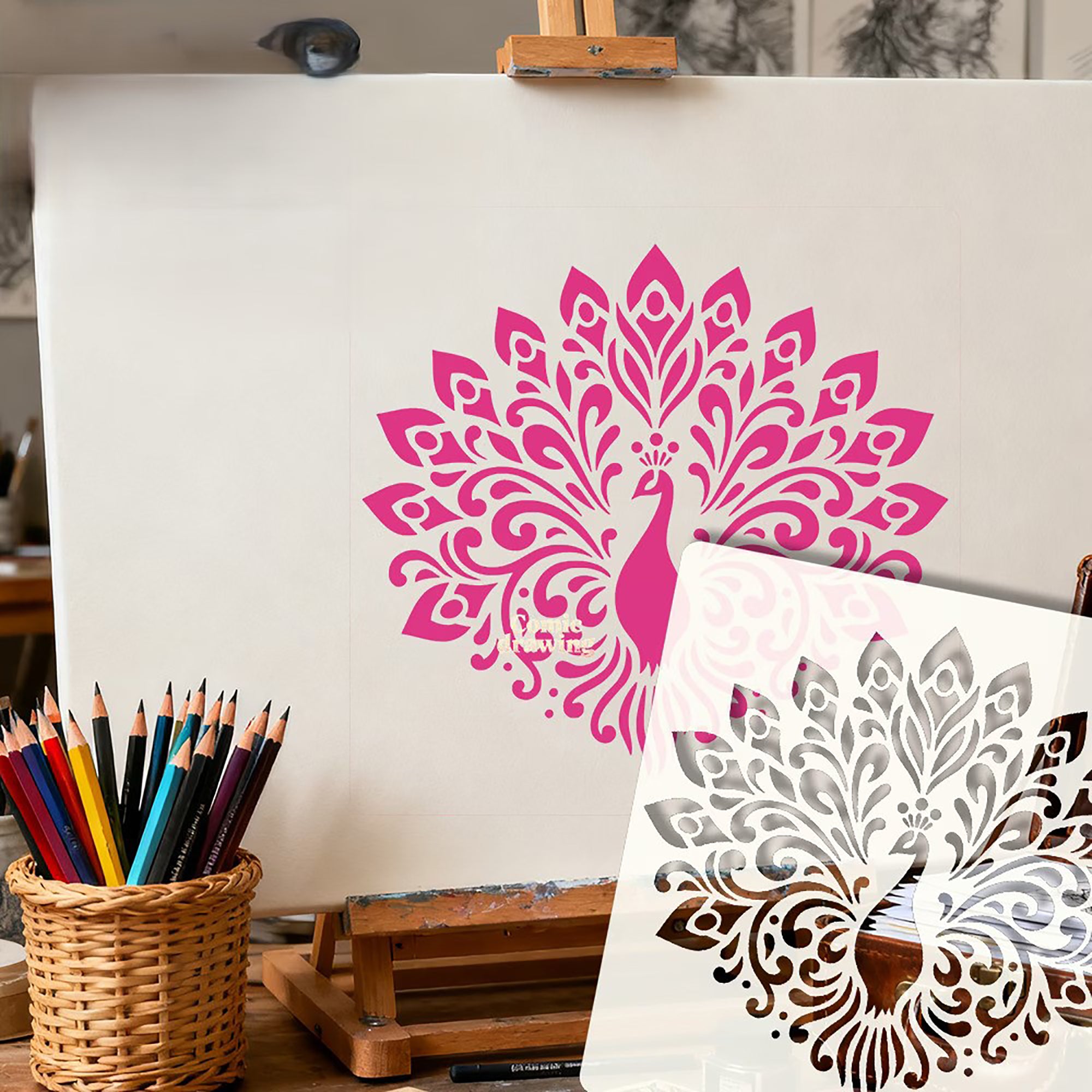 peacock stencil for acrylic painting projects