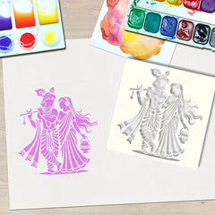 Cliths Radha Krishna Stencils for Painting Reusable Hindu God Character Stencil for Art Craft Wall Wood Fabric Canvas Drawing DIY Home Decor Plastic Sheet for Kids and Adults
