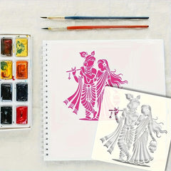 Cliths Radha Krishna Stencils for Painting Reusable Hindu God Character Stencil for Art Craft Wall Wood Fabric Canvas Drawing DIY Home Decor Plastic Sheet for Kids and Adults