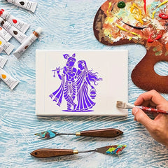 Cliths Radha Krishna Stencils for Painting Reusable Hindu God Character Stencil for Art Craft Wall Wood Fabric Canvas Drawing DIY Home Decor Plastic Sheet for Kids and Adults