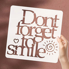 Cliths Don't Forget to Smile Text Stencil Motivational Quote Plastic Template for Painting on Wall Wood Fabric Canvas DIY Art Craft Reusable Embossing Plate for Home and Office Decoration