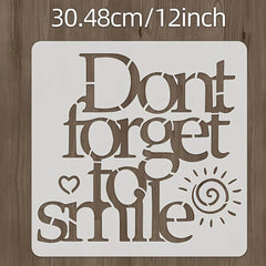 Cliths Don't Forget to Smile Text Stencil Motivational Quote Plastic Template for Painting on Wall Wood Fabric Canvas DIY Art Craft Reusable Embossing Plate for Home and Office Decoration