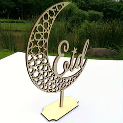 This wooden table decor features an elegant crescent moon shape