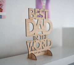 American Elm Best Dad in The World Wooden Cutout Table Decor Sign Birthday Gift Love You Daddy MDF Desk Plaque Standee Home Office Decor