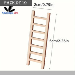 American Elm Pack of 10 Mini Wooden Ladders for Fairy Gardens, DIY Crafts & Home Decor Pine MDF Craft Supplies