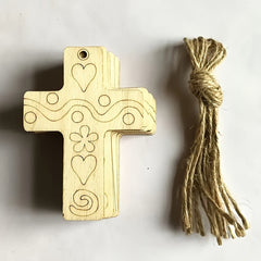 American Elm Wooden Cross Cutout MDF DIY Craft Shape with Engraved Patterns for Painting, Hanging Decoration