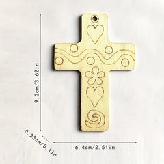 American Elm Wooden Cross Cutout MDF DIY Craft Shape with Engraved Patterns for Painting, Hanging Decoration