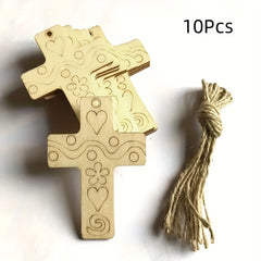 American Elm Wooden Cross Cutout MDF DIY Craft Shape with Engraved Patterns for Painting, Hanging Decoration