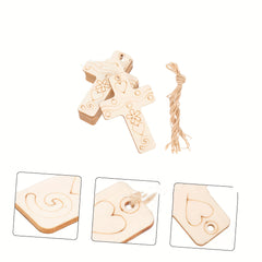 American Elm Wooden Cross Cutout MDF DIY Craft Shape with Engraved Patterns for Painting, Hanging Decoration