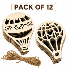Hot Air Balloon Shape MDF Wooden DIY Art & Craft Cutout for Painting, Doodling & Resin Art, Pack of 12, Cliths