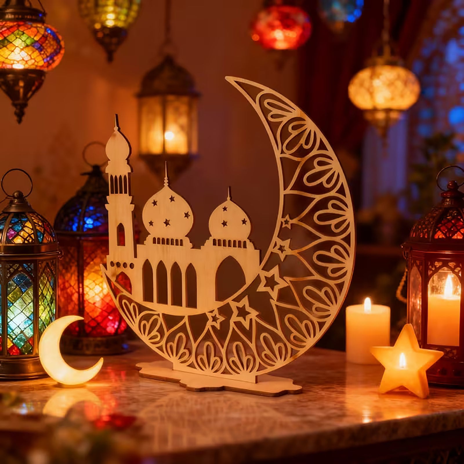 Islamic Crescent Moon Table Decor for Ramadan & Eid