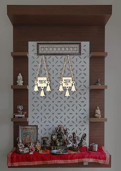 pine mdf shubh labh craft base with bells