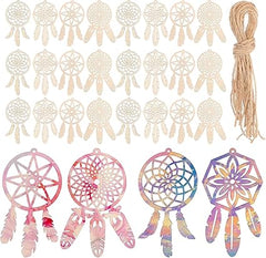 Cliths 20pcs Wooden DIY Dream Catchers Kits Unfinished Wood Dream Catcher Cutouts for Painting, Christmas Tree Hanging Ornaments, Home Craft Decoration