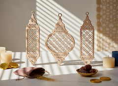 wooden Islamic lantern hanging decor set features moon and star