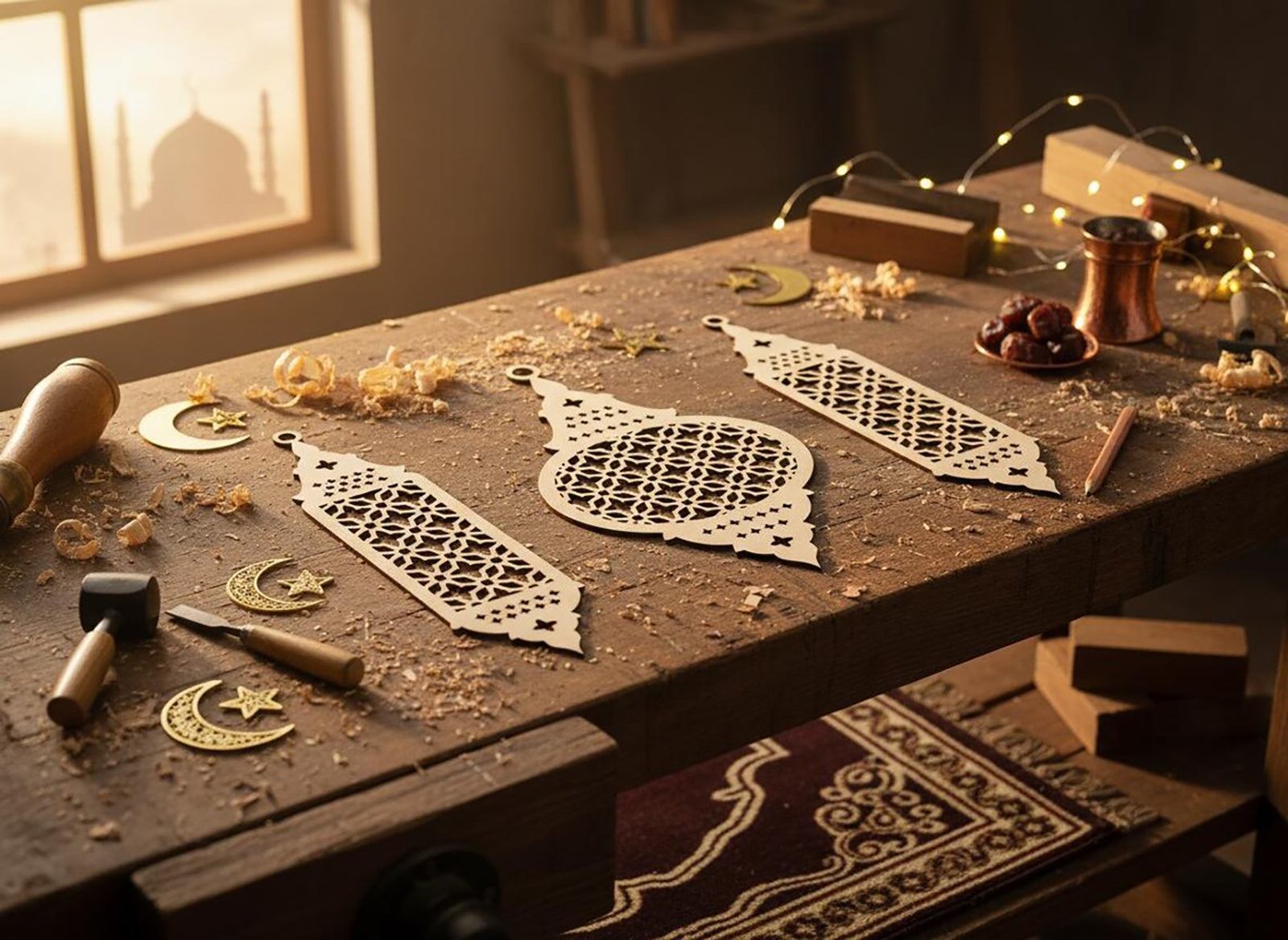Crafted from wooden material, these Islamic hanging ornaments